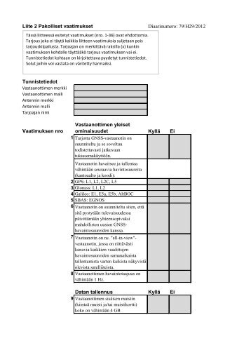 Liite 2 Pakolliset vaatimukset Diaarinumero: 79/H29/2012 ...