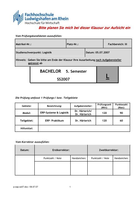 Klausur SS07 - Hochschule Ludwigshafen am Rhein