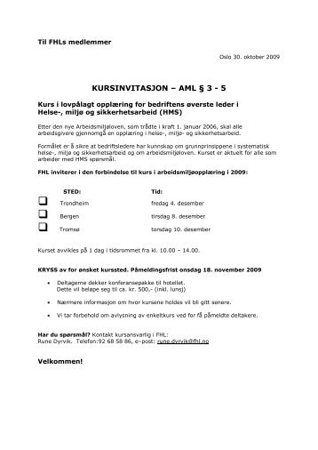 Kursinvitasjon og påmelding (pdf) - FHL