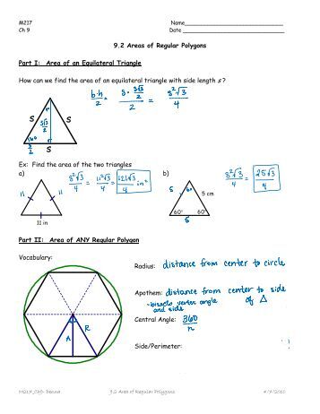 Worksheets Areas Of Regular Polygons Worksheet apothem magazines 9 2 areas of regular polygons part i area an equilateral triangle