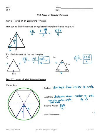 9.2 Areas of Regular Polygons Part I: Area of an Equilateral Triangle ...