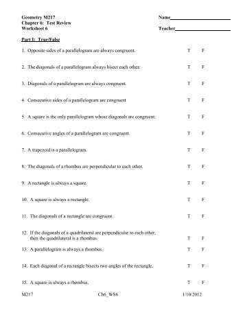 Chapter 6: Test Review Worksheet 6 Teacher