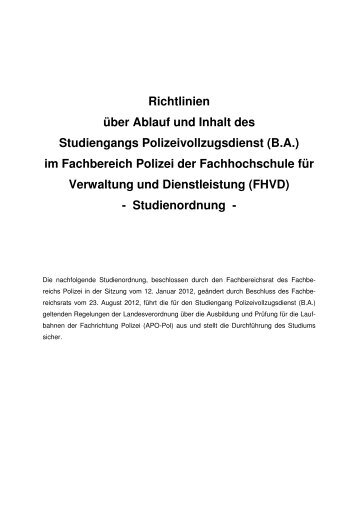 Studienordnung "Polizeivollzugsdienst (B.A.)" vom 23.08.2012