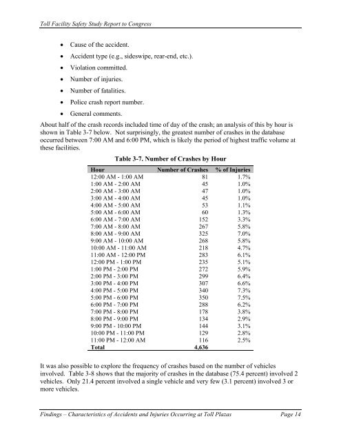 Toll Facility Safety Study Report to Congress - About