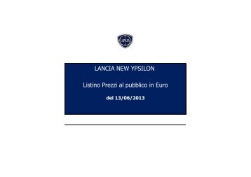 Listino Prezzi al pubblico in Euro LANCIA NEW YPSILON - Cesaro