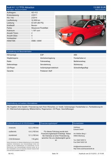 Audi A1 1.2 TFSI Attraction 15.729 EUR - Autohaus Eckardt Gmbh