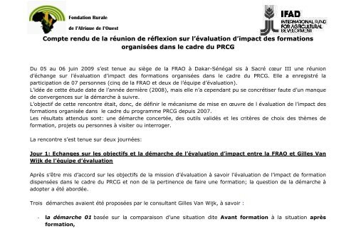 Compte rendu de la réunion de réflexion sur l - FIDAfrique