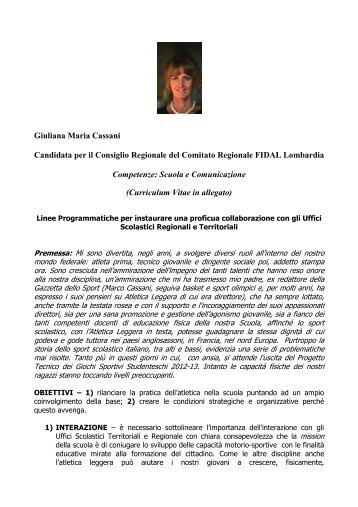 Progetto Consigliere Giuliana Cassani - Fidal Lombardia