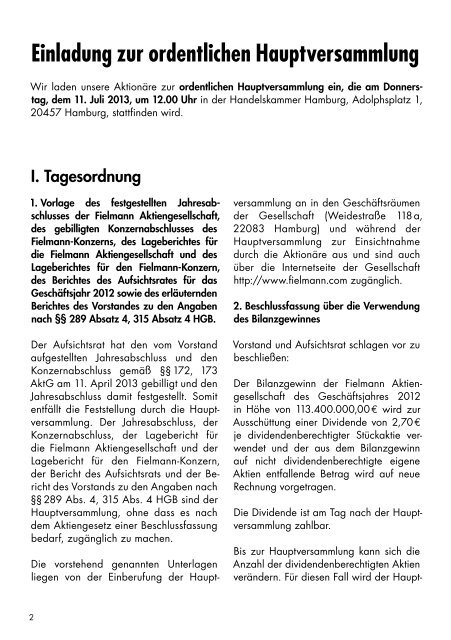 Einladung zur Hauptversammlung (PDF) - Fielmann