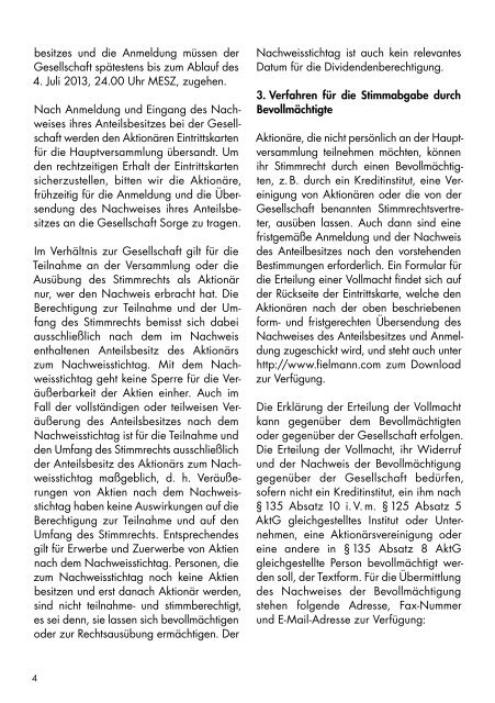 Einladung zur Hauptversammlung (PDF) - Fielmann