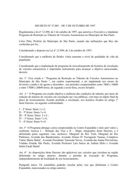 DECRETO Nº 37.085 – DE 3 DE OUTUBRO DE 1997 ... - CET