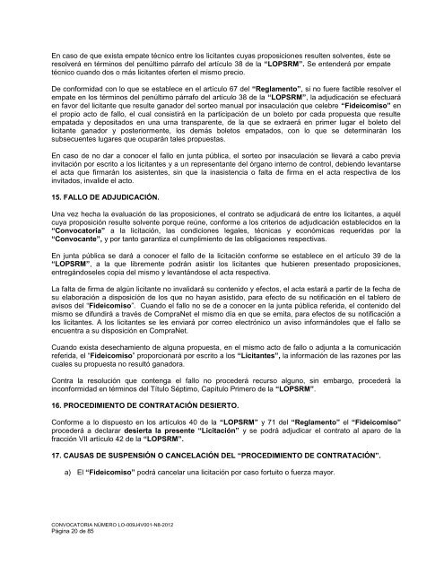 licitación pública nacional presencial número lo-009j4v001 ... - Fidena