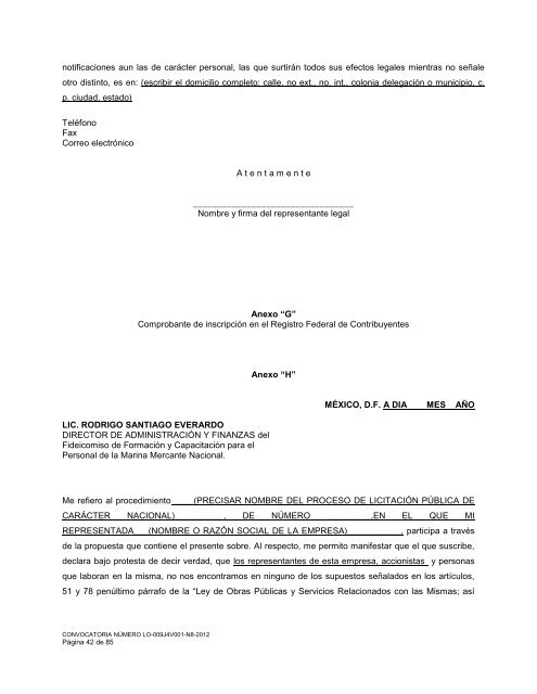 licitación pública nacional presencial número lo-009j4v001 ... - Fidena