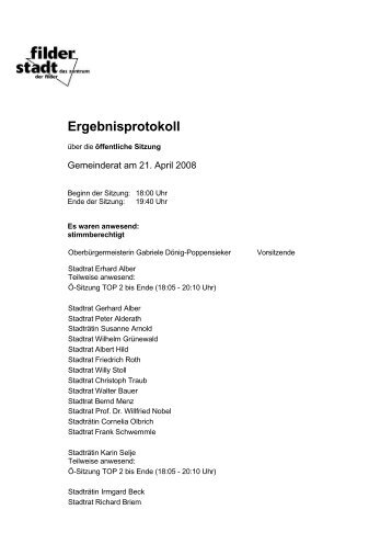 Ergebnisprotokoll - Stadt Filderstadt