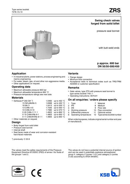 Swing check valves p approx. 600 bar DN 50/50-500/450 ... - Filter