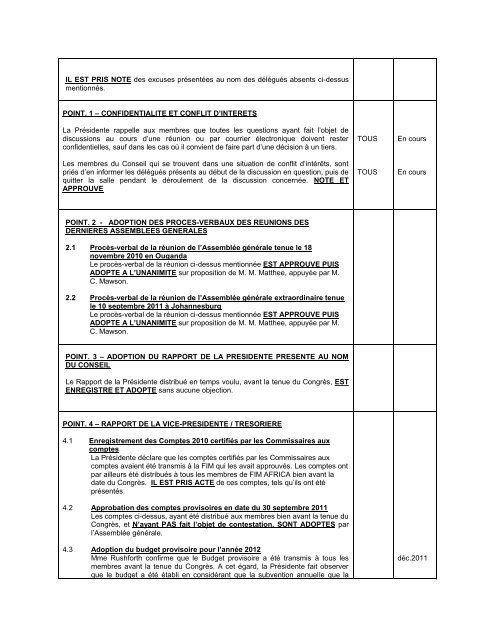 proces-verbal de la deuxieme seance de l'assemblee ... - fim africa