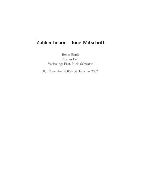Zahlentheorie - Eine Mitschrift - Universität Passau