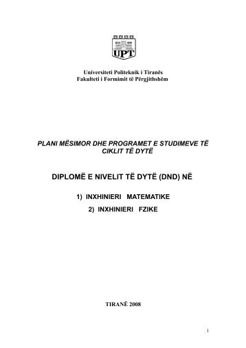 diplomë e nivelit të dytë (dnd) në - Fakulteti i Inxhinierise Matematike ...