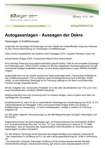 Autogasanlagen - Aussagen der Dekra