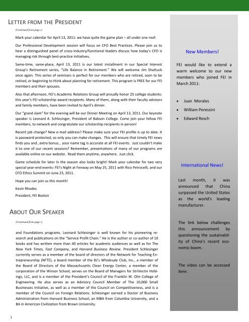 April 2011 Newsletter - Financial Executives International