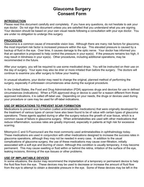 Glaucoma Surgery Consent Form