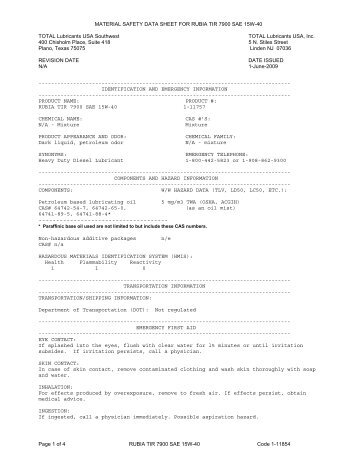 RUBIA TIR 7900 15W40 MSDS.pdf - the Total Lubricants USA ...