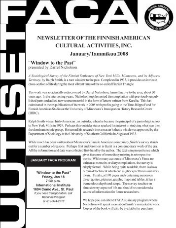 Window to the Past - Finnish American Cultural Activities, Inc.