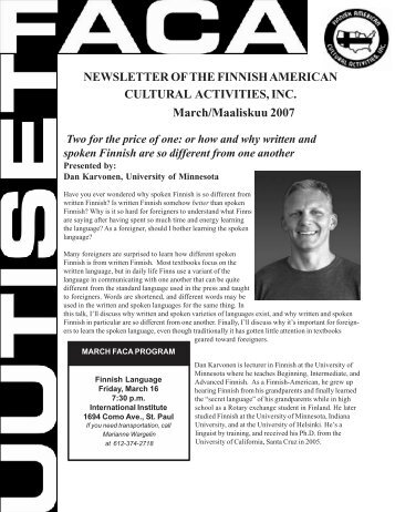 NEWSLETTER OF THE FINNISH AMERICAN CULTURAL ...