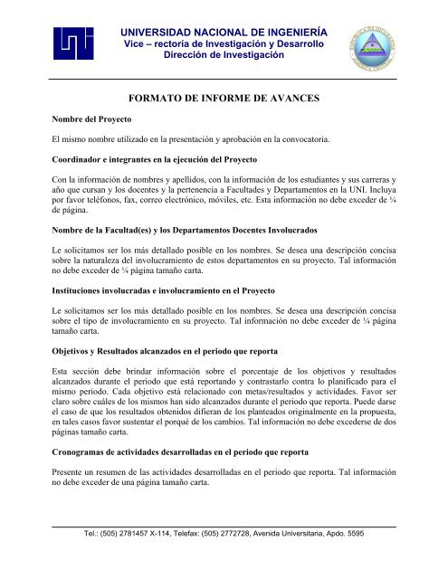 Formato de Reportes de Avance. - FIQ - Universidad Nacional de ...