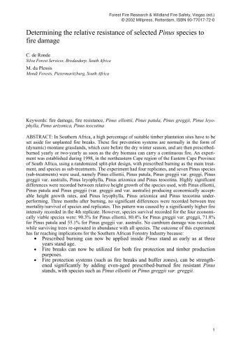 Determining the relative resistance of selected Pinus species to fire ...