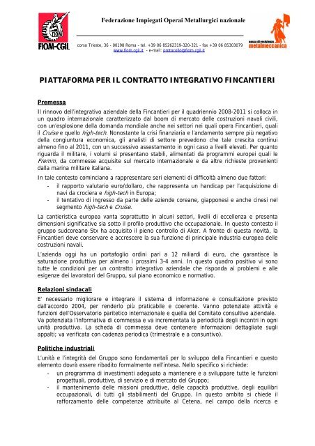 piattaforma per il contratto integrativo fincantieri - Fiom - Cgil