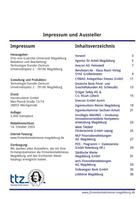 Ausstellerkatalog 2004 - Firmenkontaktmesse Magdeburg