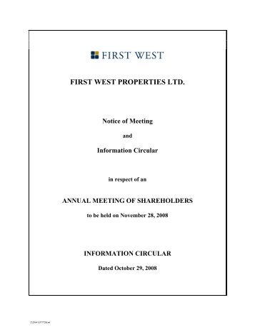 Information Circular 2008 - First West Properties