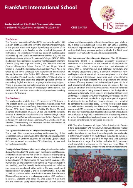 An Der Waldlust 15 · 61440 Oberursel - Frankfurt International School