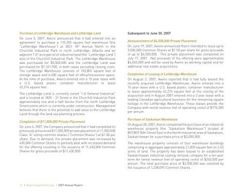 2007 annual report aveiro investment corp. - First West Properties