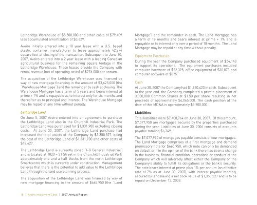 2007 annual report aveiro investment corp. - First West Properties
