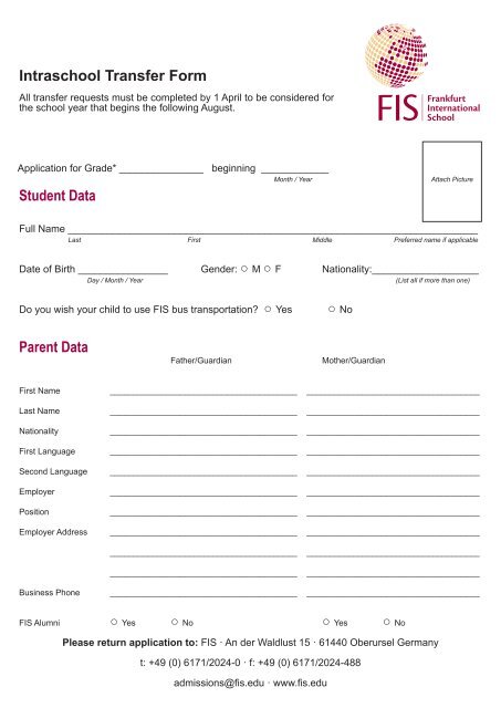 Intraschool Transfer Form