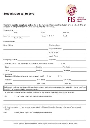 Student Medical Record - Frankfurt International School