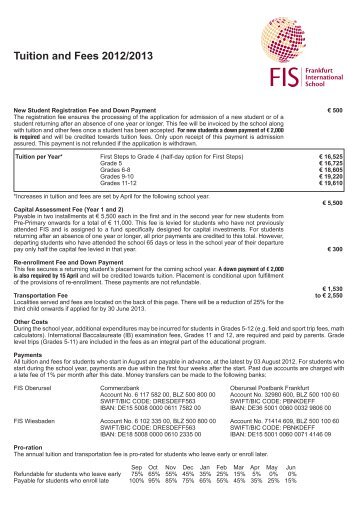 Tuition and Fees - Frankfurt International School