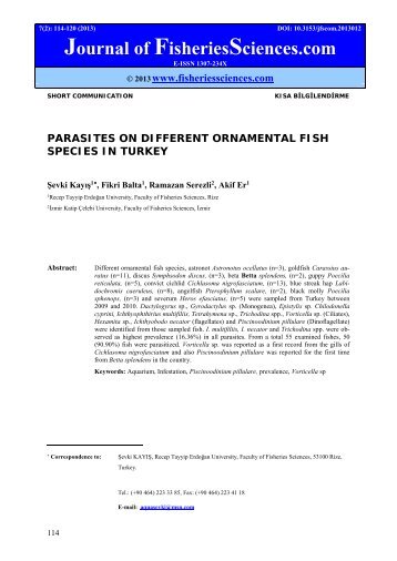 PARASITES ON DIFFERENT ORNAMENTAL FISH SPECIES IN ...