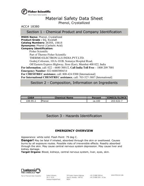 Material Safety Data Sheet - Fisher Scientific: Lab Equipment