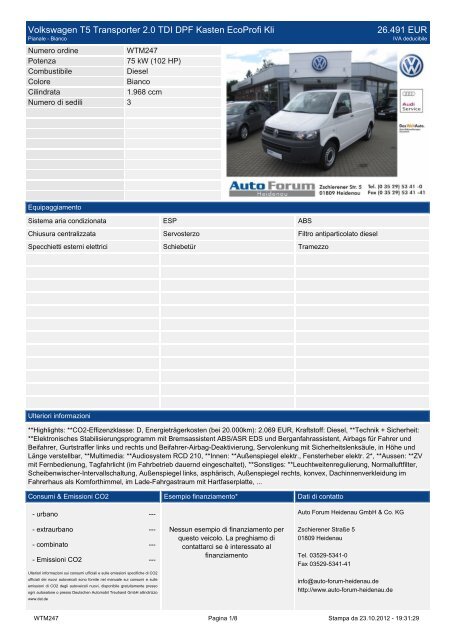 Volkswagen T5 Multivan 2.5 TDI DPF Highline Navi Tiptronic 38.990 EUR - auto-forum-heidenau.de