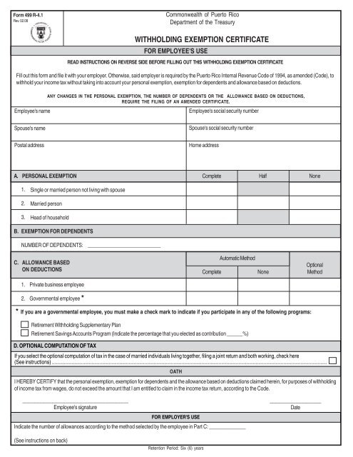 WITHHOLDING EXEMPTION CERTIFICATE
