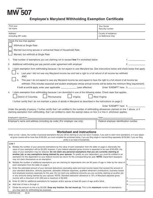 2023 Maryland Withholding Form Printable Forms Free Online