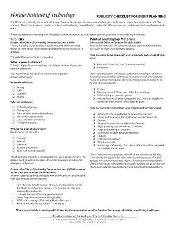 PUBLICITY CHECKLIST FOR EVENT PLANNING Publicity Printed ...