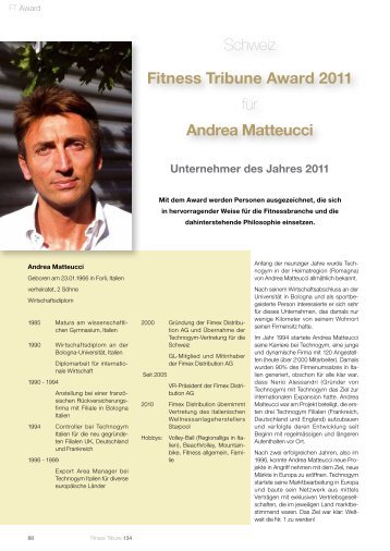 Schweiz Fitness Tribune Award 2011 für Andrea Matteucci