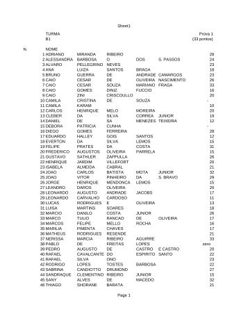 Sheet1 Page 1 TURMA B1 N. NOME 1 ADRIANO MIRANDA ...