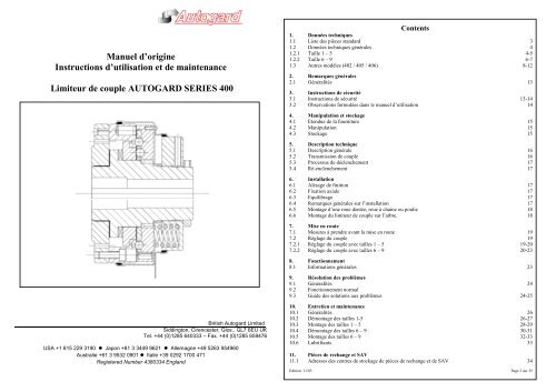 Manuel d'utilisation - Autogard Kupplungen Gmbh