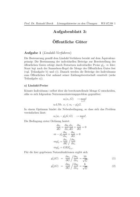 Aufgabenblatt 3: ¨Offentliche Güter