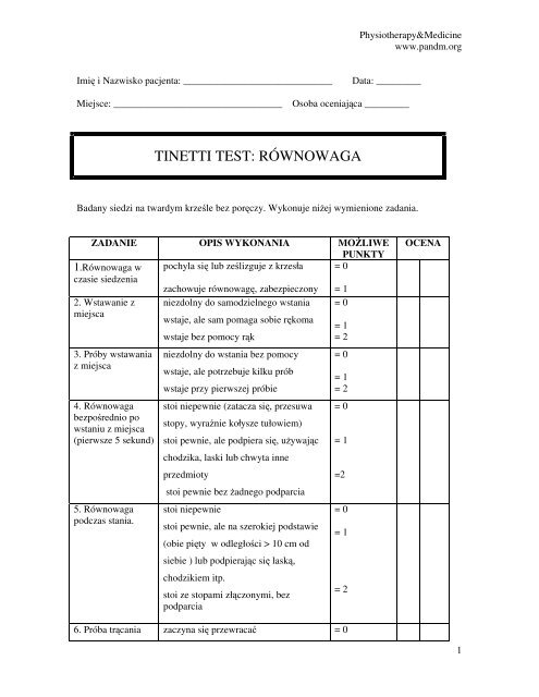 TINETTI TEST: RÓWNOWAGA - Pandm